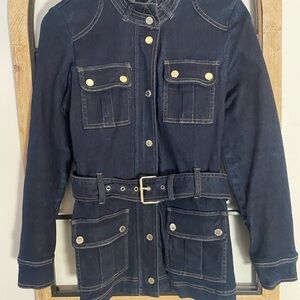 Stylish WHBM Women's Belted Denim Zip Up Jacket